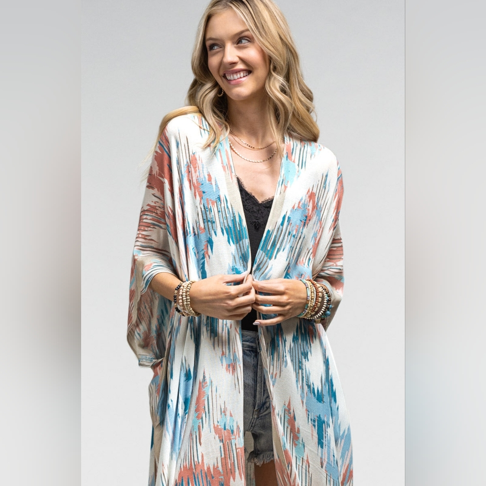 Artistic Southwest Diamond Patterned Kimono - Lightweight Silky Material - Picture 3 of 5